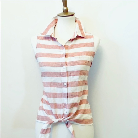 beachlunchlounge Tops - Beach lunch lounge sleeveless red stripe tie top